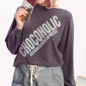 WILDFOX chocoholic fleece sweatshirt S chocolate brown pullover lounge top